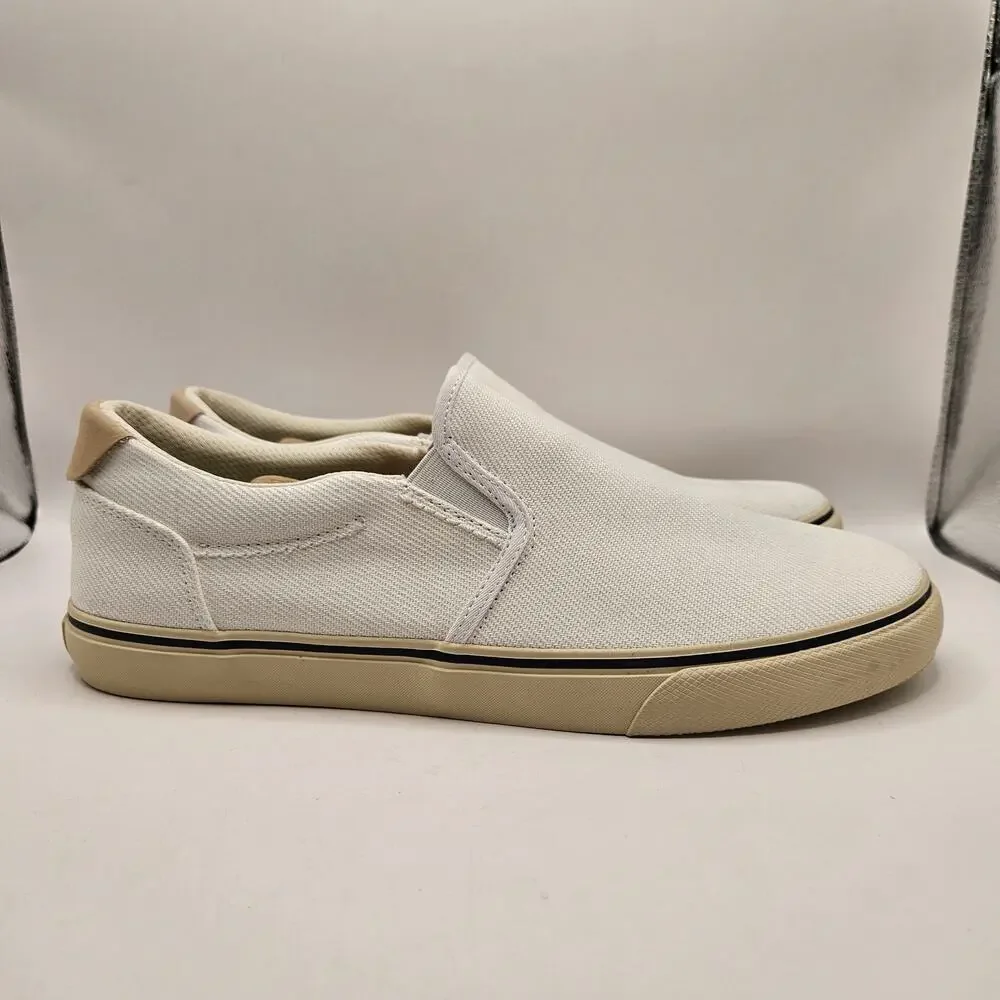 SPERRY MEN'S 11 WHITE CANVAS SLIP ON LOW TOP SNEAKER 109115 NWOB